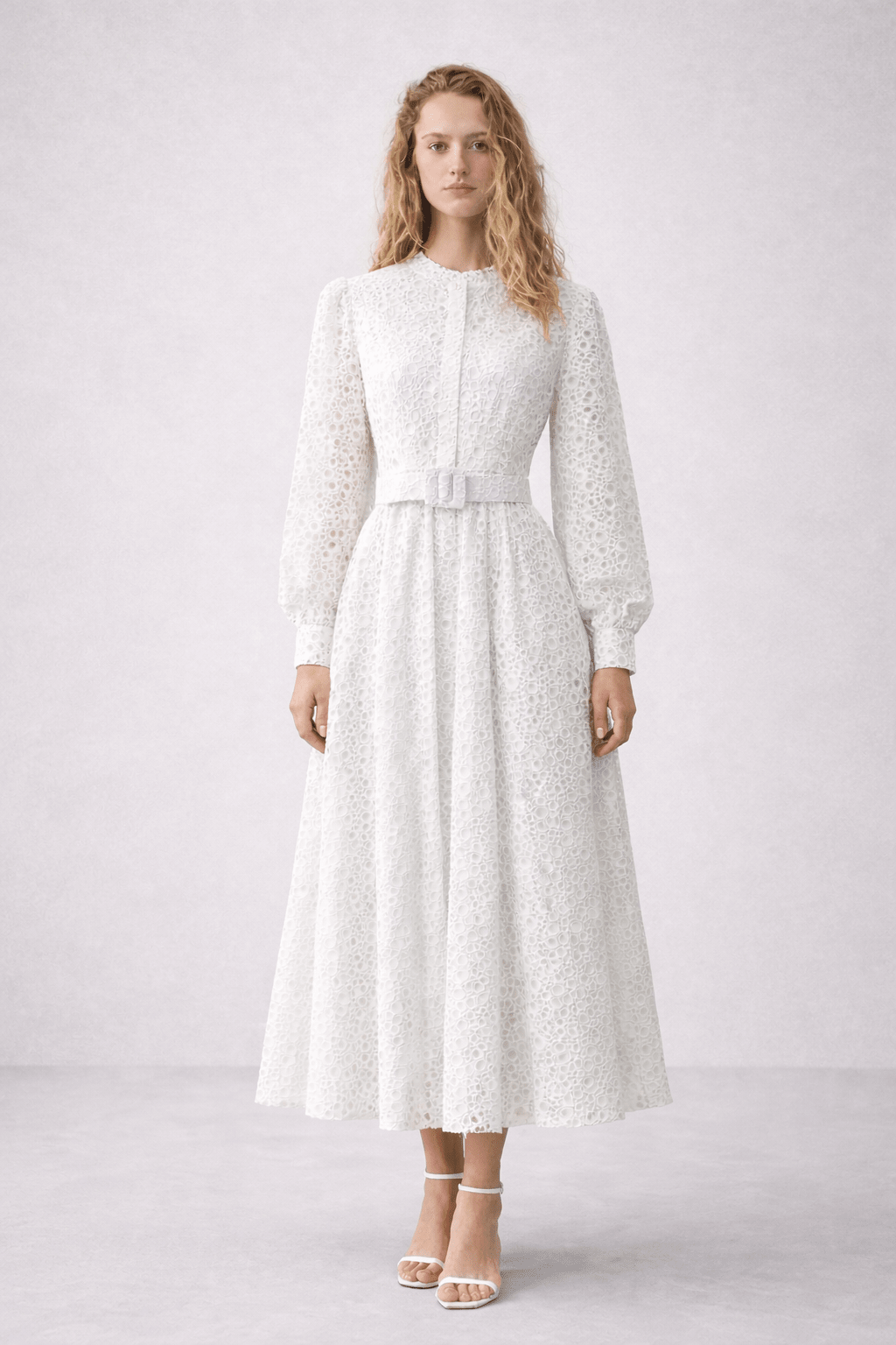 Belted Guipure Midi Dress | Elora Venecci