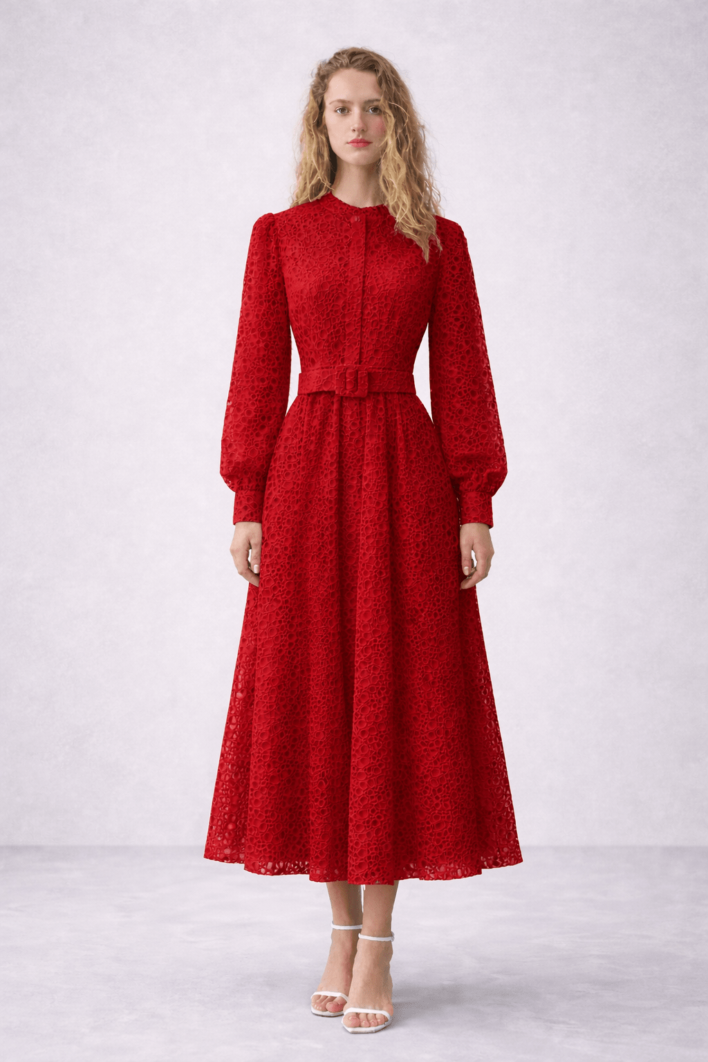 Belted Guipure Midi Dress | Elora Venecci